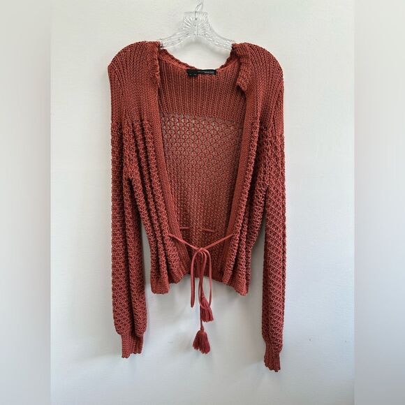 360 Sweater Italian Yarn Chunky Knit Open Front Tassel Tie Waist Cardigan S - Picture 9 of 14